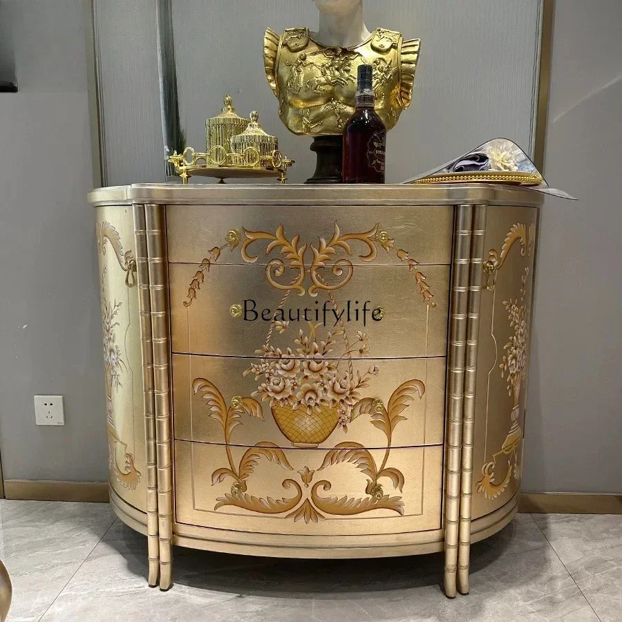 European-style gold foil entrance cabinet, villa entrance door, entrance decorative cabinet, luxury solid wood lockerL 
European-style gold foil entrance cabinet, villa entrance door, entrance decorative cabinet, luxury solid wood lockerL