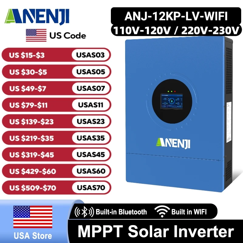 ANENJI Split Phase 12KW 48V Hybrid Solar Inverter 120/240VAC Pure Sine Wave Parallel Inverter built-in 2 MPPT 200A Solar Charger
ANENJI Split Phase 12KW 48V Hybrid Solar Inverter 120/240VAC Pure Sine Wave Parallel Inverter built-in 2 MPPT 200A Solar Charger