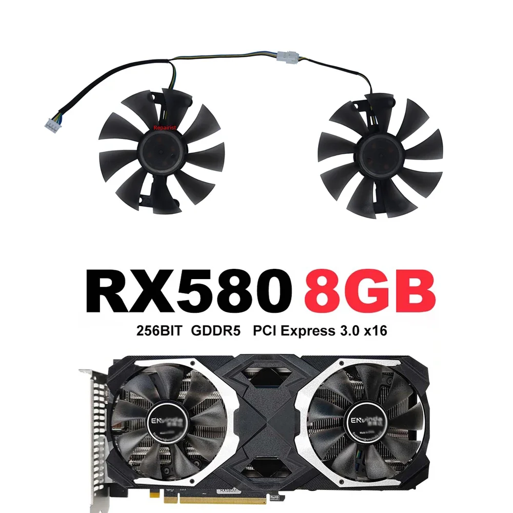 2Pcs/Set,Video Card Fan,85MM Diameter,FL8015 12VB,For AMD ENVINDA RX580 RX 580 8GB 256bit 2048Sp GDDR5
2Pcs/Set,Video Card Fan,85MM Diameter,FL8015 12VB,For AMD ENVINDA RX580 RX 580 8GB 256bit 2048Sp GDDR5