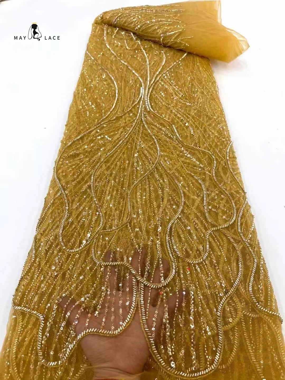 Gold African Sequins Lace Fabric Groom 2025 High Quality Beaded Nigerian Tulle Mesh Lace Fabric for Wedding Women Dresses French
Gold African Sequins Lace Fabric Groom 2025 High Quality Beaded Nigerian Tulle Mesh Lace Fabric for Wedding Women Dresses French