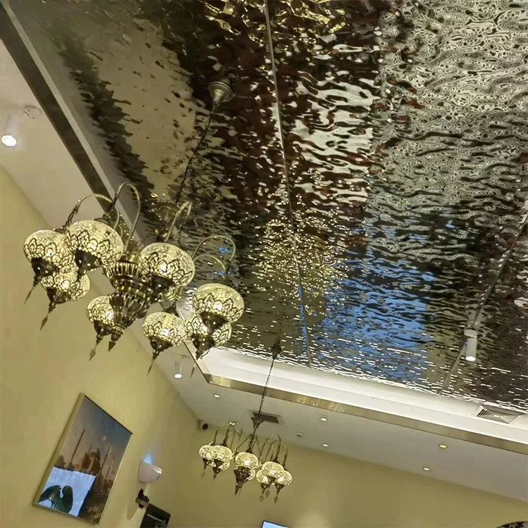 PVD blue mirror water ripple stainless steel stamping corrugated plate BA surface treatment, used for walls and ceilings
PVD blue mirror water ripple stainless steel stamping corrugated plate BA surface treatment, used for walls and ceilings