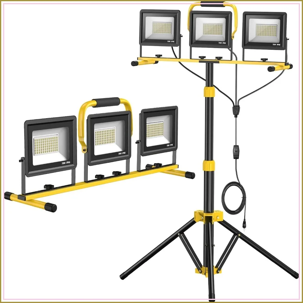 Upgraded LED Work Lights with Stand, 21000 Lumens, 3-Head Adjustable, Waterproof, Foldable Tripod, Extended Cord for Job Sites & Garage
Upgraded LED Work Lights with Stand, 21000 Lumens, 3-Head Adjustable, Waterproof, Foldable Tripod, Extended Cord for Job Sites & Garage