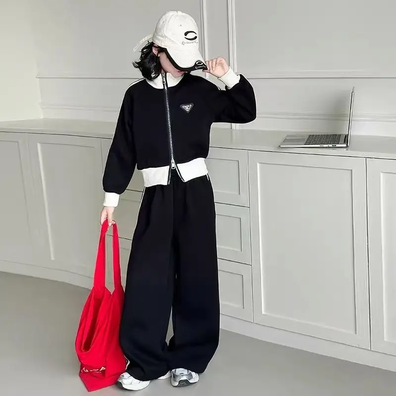 Kids Girls Fashion Sports Set, Long Sleeve Contrast Trim Jacket + Elastic Waist Loose Pants Comfortable Breathable Activewear
Kids Girls Fashion Sports Set, Long Sleeve Contrast Trim Jacket + Elastic Waist Loose Pants Comfortable Breathable Activewear