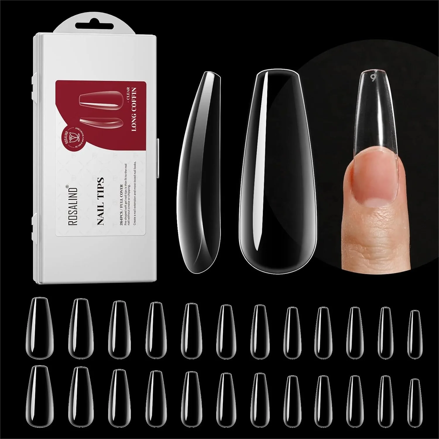 264PCS Long Coffin Clear Fake Nail Tips, Full Cover Press on Nails Acrylic False Nail Tips with Box, 12 Size Nail Extension
264PCS Long Coffin Clear Fake Nail Tips, Full Cover Press on Nails Acrylic False Nail Tips with Box, 12 Size Nail Extension