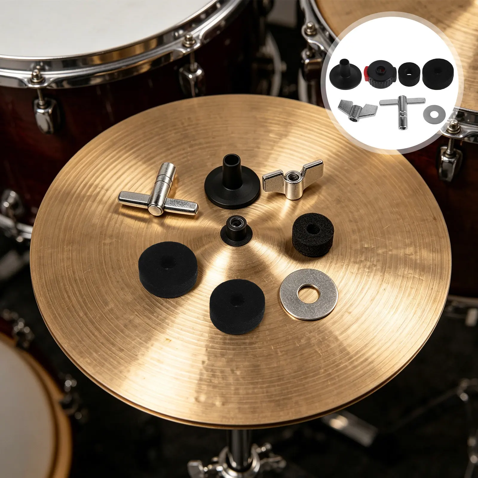 1Set Drum Cymbal Replacement Accessories Universal Compatibility Noise Reducing Felt Washers Sleeves Clutch Nuts Wing Nut Tool
1Set Drum Cymbal Replacement Accessories Universal Compatibility Noise Reducing Felt Washers Sleeves Clutch Nuts Wing Nut Tool