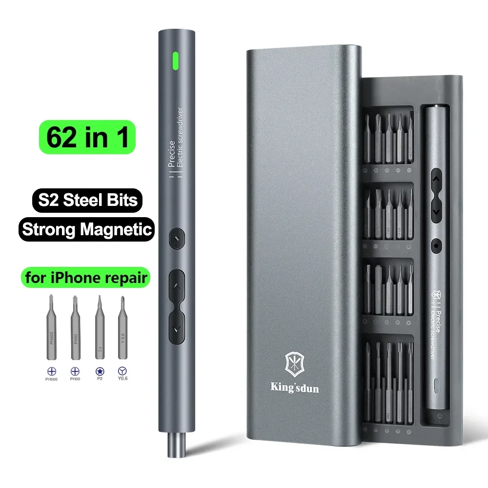62 in 1 Electric Screwdriver Set Precision Handle Portable Power Tool Kits Wireless Cordless Small Bits for Phone Watch Repair
62 in 1 Electric Screwdriver Set Precision Handle Portable Power Tool Kits Wireless Cordless Small Bits for Phone Watch Repair