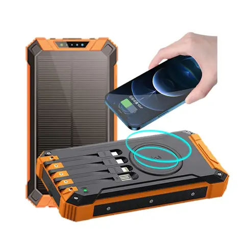 Long-lasting Solar Power Bank, Portable Solar External Battery Pack Built-in Cables, Portable Wireless Charger with Solar Panel