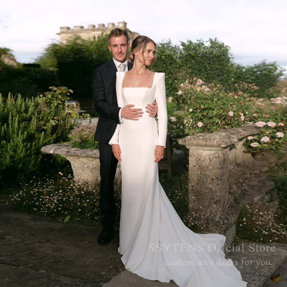 SSYTENS Simple Mermaid White Wedding Dresses Satin Backless Customized Long Sleeves Civil Bridal Gowns Square Collar Bride Dress
SSYTENS Simple Mermaid White Wedding Dresses Satin Backless Customized Long Sleeves Civil Bridal Gowns Square Collar Bride Dress