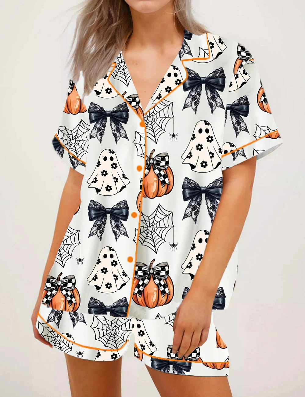 Womens Halloween Pajamas Short Sleeve Button Down Shirt Top and Shorts Pajama Set 2 Piece Pjs Lounge Sets Sleepwear
Womens Halloween Pajamas Short Sleeve Button Down Shirt Top and Shorts Pajama Set 2 Piece Pjs Lounge Sets Sleepwear