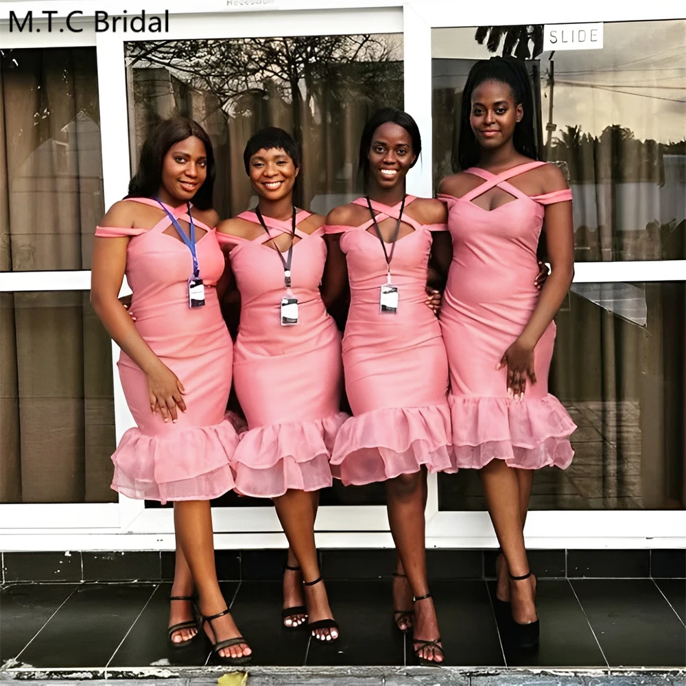 Lovely 2025 Short Pink Mermaid African Bridesmaid Dresses Customized Straps Knee Length Satin Wedding Party Gowns Dropshipping
Lovely 2025 Short Pink Mermaid African Bridesmaid Dresses Customized Straps Knee Length Satin Wedding Party Gowns Dropshipping