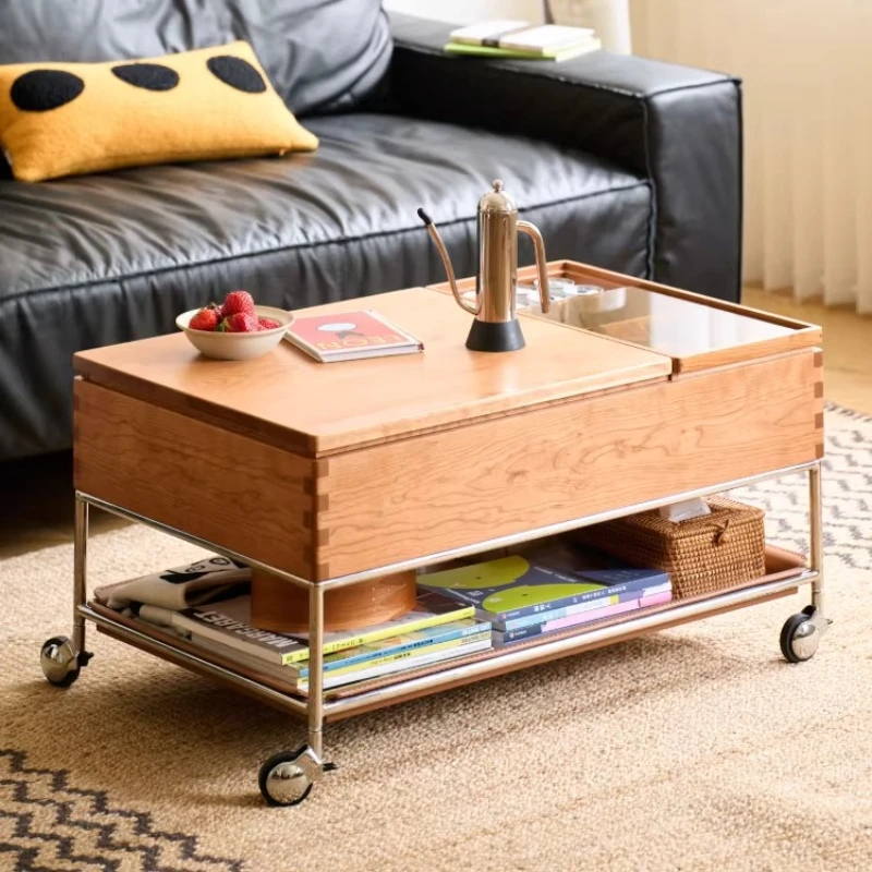 Mobile lifting edge trolley rack Solid wood living room storage Tea table
Mobile lifting edge trolley rack Solid wood living room storage Tea table