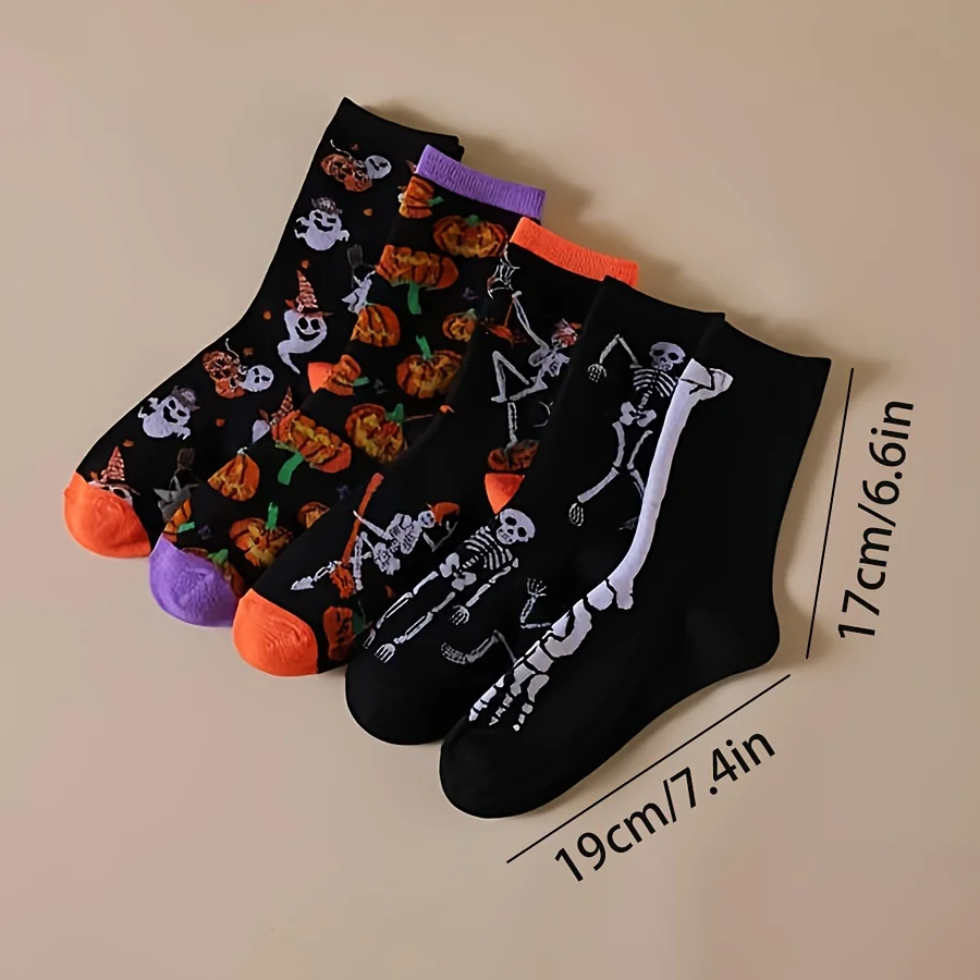 Halloween Couple Socks 5-Pack - Pumpkin Skull Print Mid-Calf Socks for Men & Women, Universal Seasonal Casual Socks
Halloween Couple Socks 5-Pack - Pumpkin Skull Print Mid-Calf Socks for Men & Women, Universal Seasonal Casual Socks