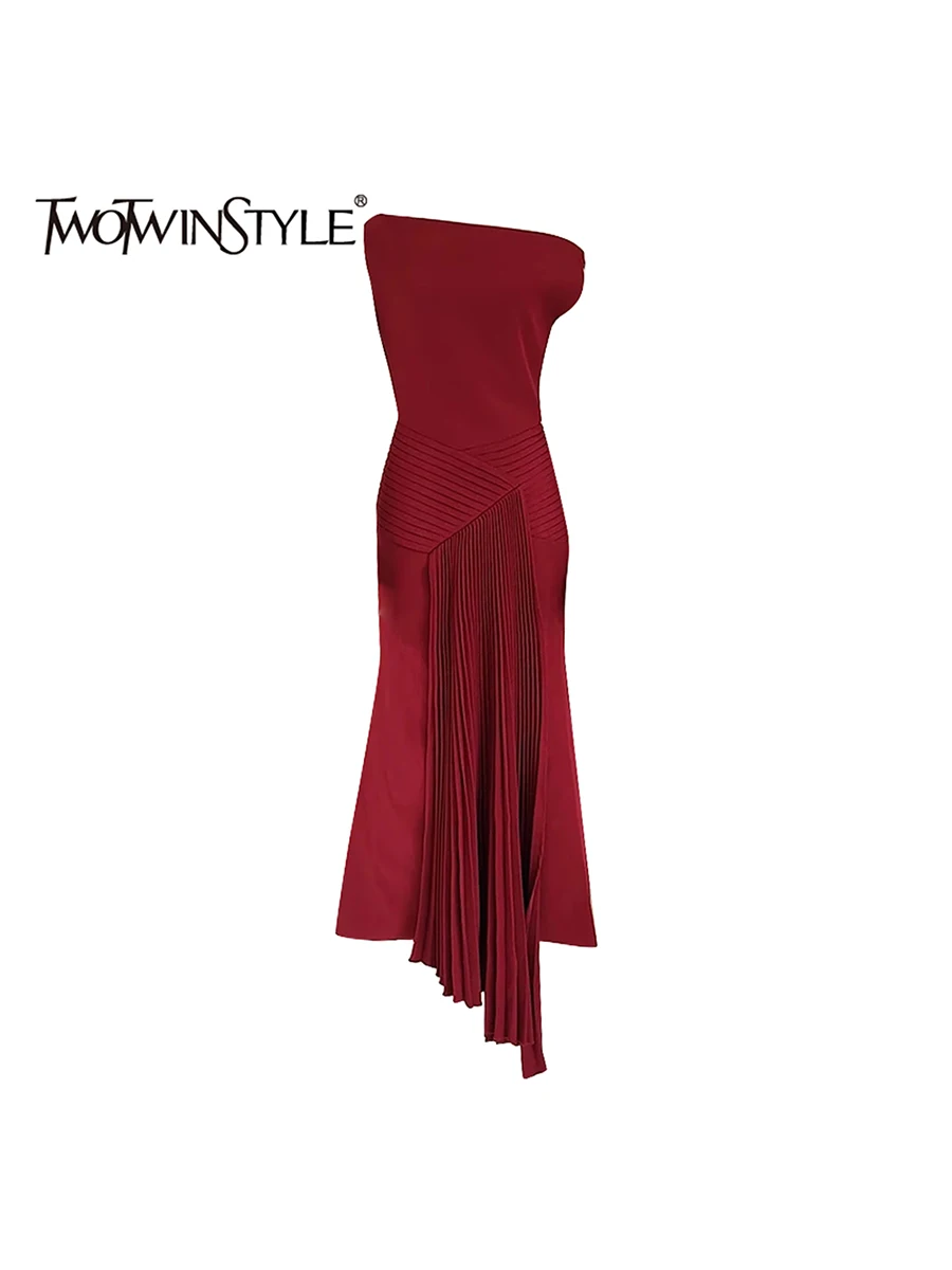 TWOTWINSTYLE однотонные платья для похудения со складками для женщин, темпераментное платье без рукавов с разрезом на шее и высокой талией, женская мода
TWOTWINSTYLE однотонные платья для похудения со складками для женщин, темпераментное платье без рукавов с разрезом на шее и высокой талией, женская мода