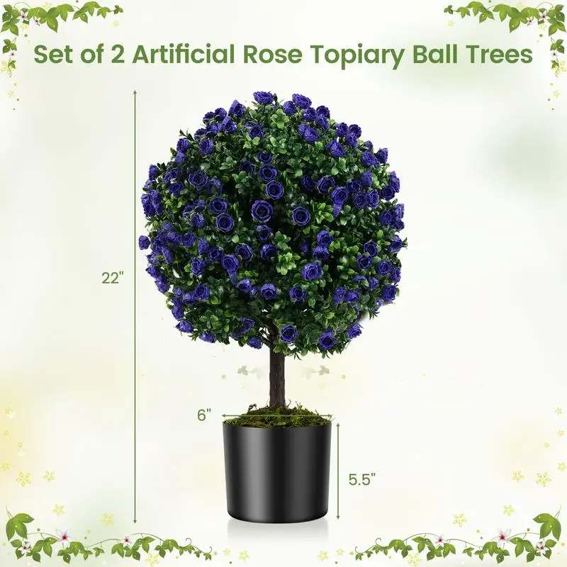 22 Inch Set of 2 Artificial Purple Rose Topiary Ball Trees with Cement-Filled Pot-Purple
22 Inch Set of 2 Artificial Purple Rose Topiary Ball Trees with Cement-Filled Pot-Purple