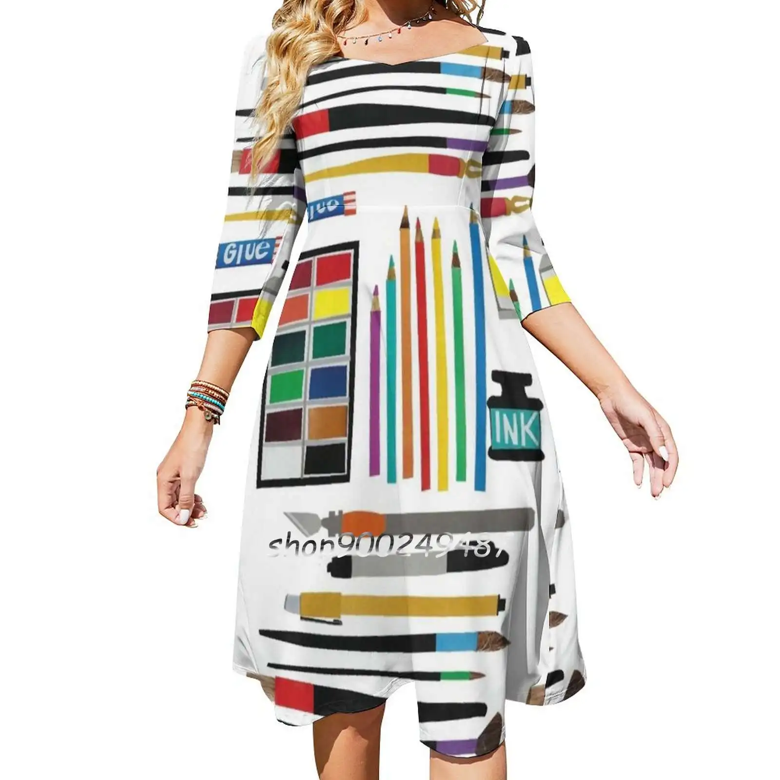 Art Supplies Collage Flare Dress Square Neck Dress Elegant Female Fashion Printed Dress Art Supplies Tools Of Mass Creation Art
Art Supplies Collage Flare Dress Square Neck Dress Elegant Female Fashion Printed Dress Art Supplies Tools Of Mass Creation Art
