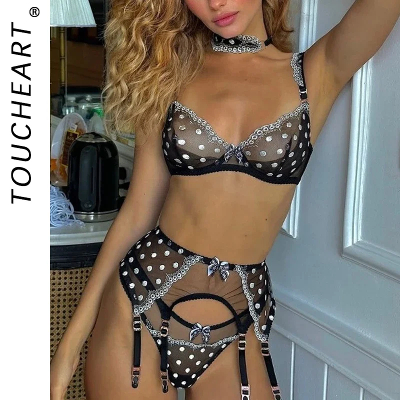 Toucheart Sexy Interesting Underwear Set for Women Lace Patchwork Bow Knot Sexy Polka Dot Underwear Set Girdle Garter Underwear
Toucheart Sexy Interesting Underwear Set for Women Lace Patchwork Bow Knot Sexy Polka Dot Underwear Set Girdle Garter Underwear