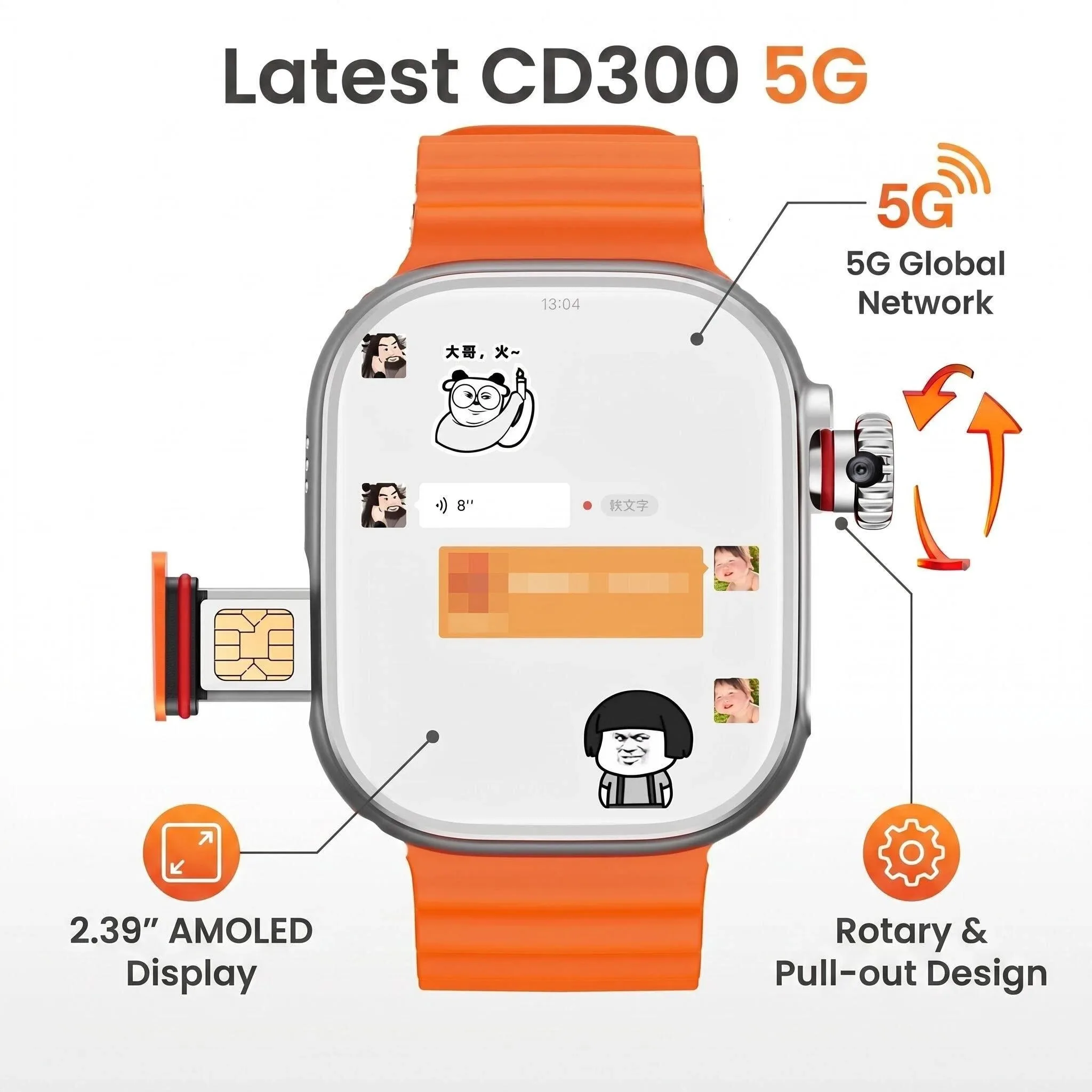 CD300 Smart Watch Android 15.0 4G Network Simcard 2.39inch 490*580 Amoled Heart Rate Monitor Google Play Store Video Calls
CD300 Smart Watch Android 15.0 4G Network Simcard 2.39inch 490*580 Amoled Heart Rate Monitor Google Play Store Video Calls