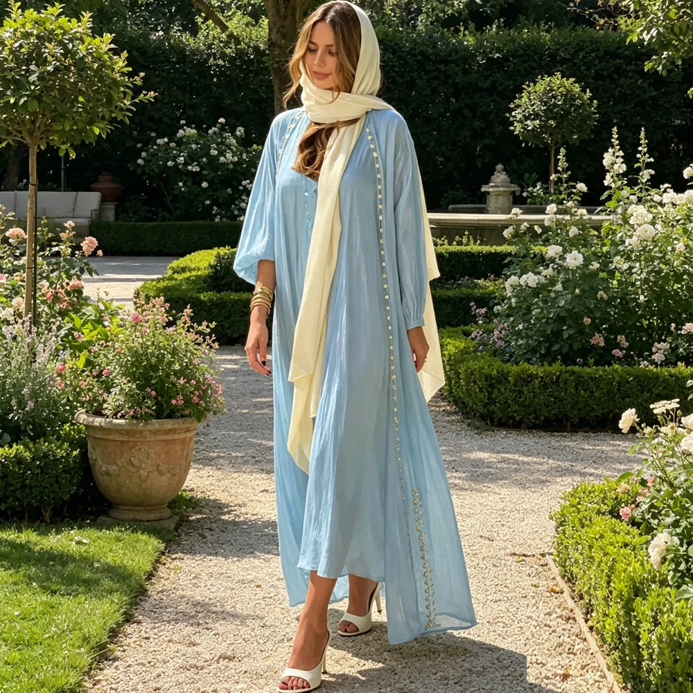 Morocco Caftan Muslim Abaya Women Dress 2 Piece Set Abayas Gowns Dubai Arabic Shiny Satin Kimono Cardigan Robe Outwear Spring
Morocco Caftan Muslim Abaya Women Dress 2 Piece Set Abayas Gowns Dubai Arabic Shiny Satin Kimono Cardigan Robe Outwear Spring