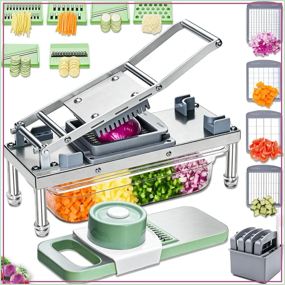 Stainless Steel Vegetable Chopper, 10 Blade Veggie Chopper, Onion Dicer with Container, Food Cutter & Grater Mandoline Slicer
Stainless Steel Vegetable Chopper, 10 Blade Veggie Chopper, Onion Dicer with Container, Food Cutter & Grater Mandoline Slicer