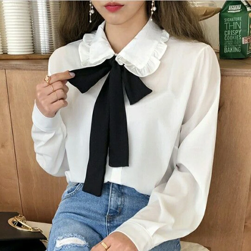 Однотонная рубашка с длинными рукавами и бантом, женская повседневная белая рубашка для поездок на работу
Однотонная рубашка с длинными рукавами и бантом, женская повседневная белая рубашка для поездок на работу