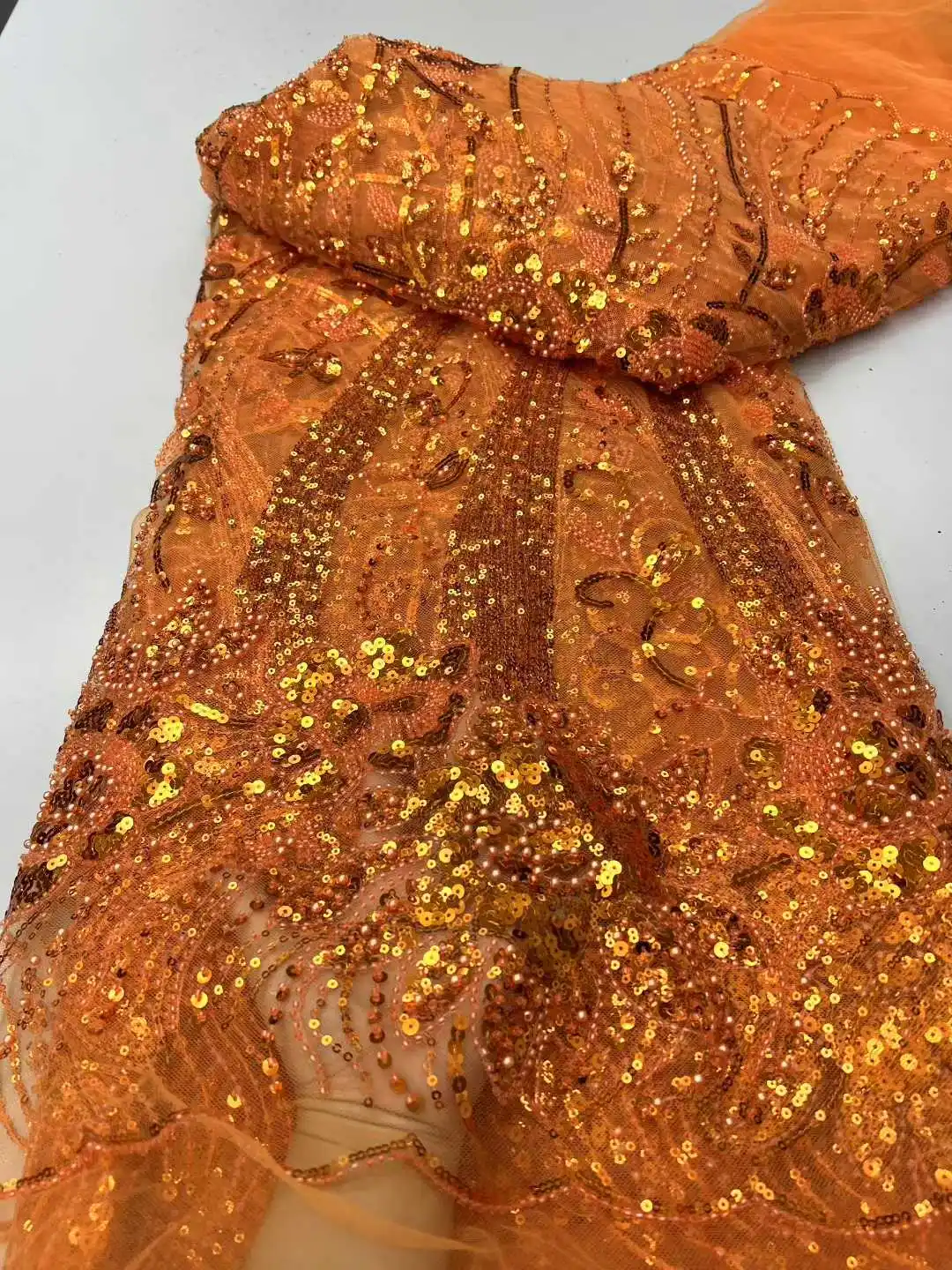 Orange Luxury African Sequins Lace Fabric 2025 High Quality French Nigerian Groom Beaded Lace Fabric For Sewing Dress Wedding
Orange Luxury African Sequins Lace Fabric 2025 High Quality French Nigerian Groom Beaded Lace Fabric For Sewing Dress Wedding