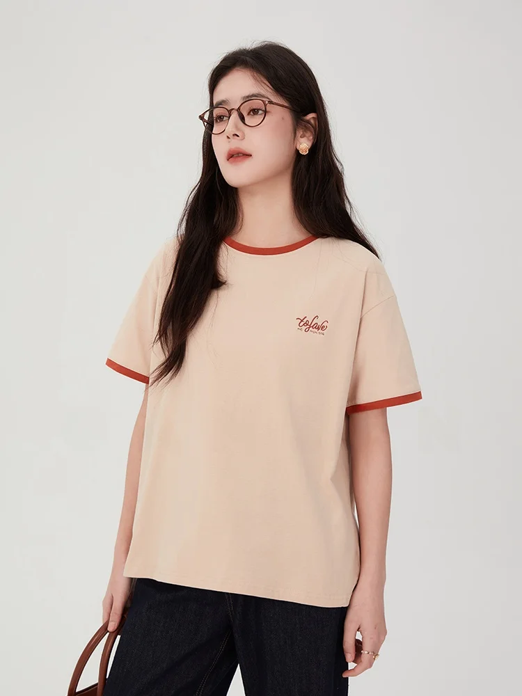Gansen Pure Cotton Embroidered Letter ort Sve round Ne T-irt Casual Design Sense Spring Faion Women's Top
Gansen Pure Cotton Embroidered Letter ort Sve round Ne T-irt Casual Design Sense Spring Faion Women's Top
