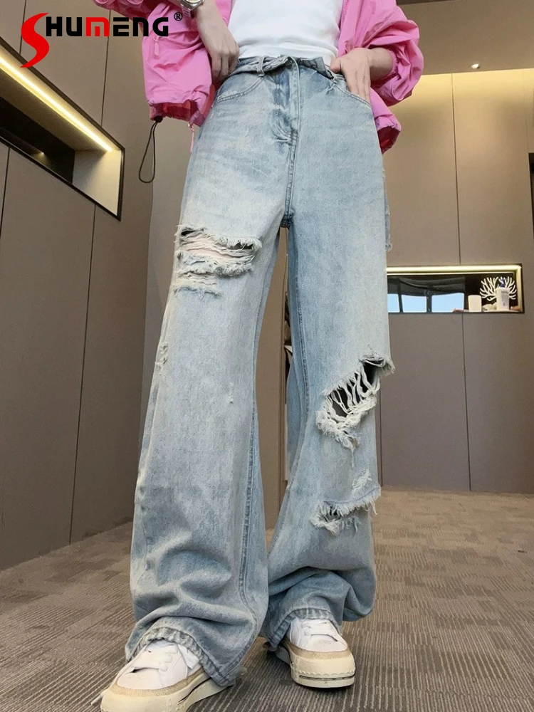 Ladies Hole Jeans Women's Spring 2026 New High-waist Denim Trousers Straight Wide-leg Pants Loose Versatile Stylish Denim Pants
Ladies Hole Jeans Women's Spring 2026 New High-waist Denim Trousers Straight Wide-leg Pants Loose Versatile Stylish Denim Pants