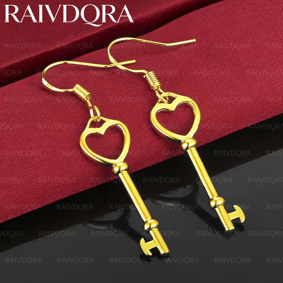 18K Gold Plated Heart Key Drop Earrings For Women Jewelry Romantic Fashion Engagement Wedding Party Accessories
18K Gold Plated Heart Key Drop Earrings For Women Jewelry Romantic Fashion Engagement Wedding Party Accessories