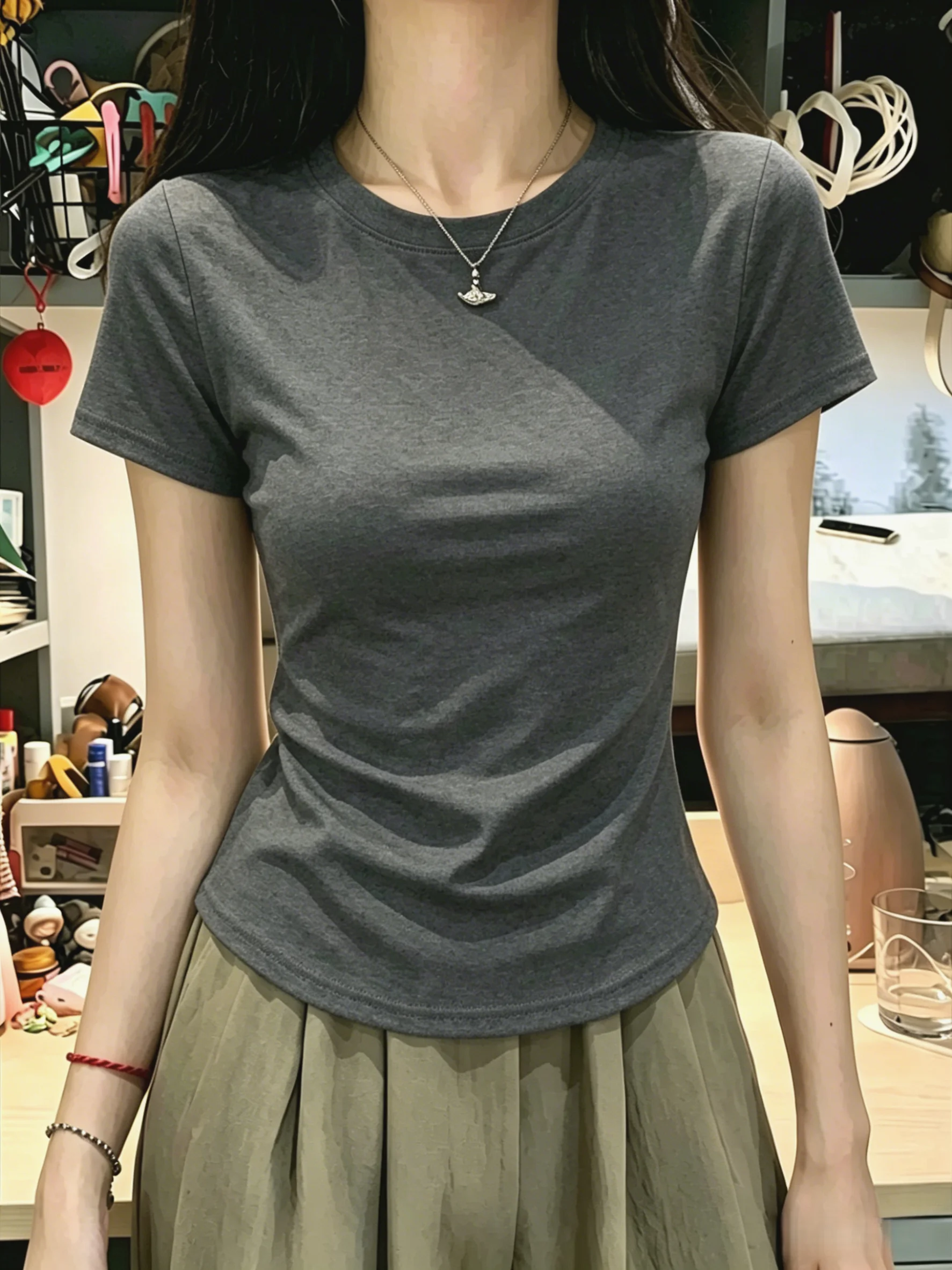 95 Cotton round Neck Short Sleeve Base Shirt Women's Summer New Style plus Size Slim Fit Inner Wear T-Shirt Casual Top
95 Cotton round Neck Short Sleeve Base Shirt Women's Summer New Style plus Size Slim Fit Inner Wear T-Shirt Casual Top