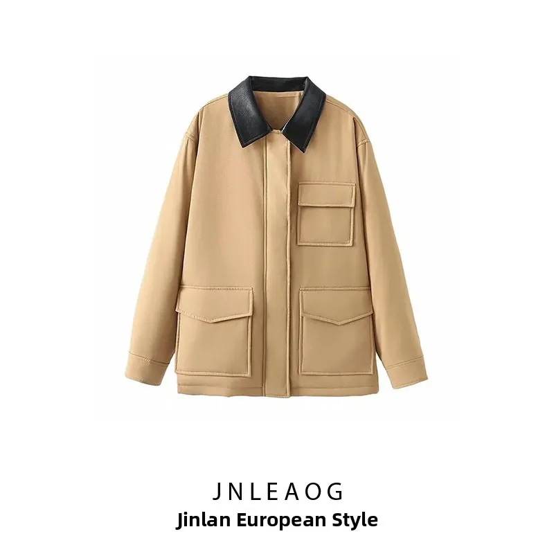 JNLEAOG Autumn New Women's Faux Leather Collar Long Sleeve Patchwork Cotton Jacket Street Style Summer Collection
JNLEAOG Autumn New Women's Faux Leather Collar Long Sleeve Patchwork Cotton Jacket Street Style Summer Collection