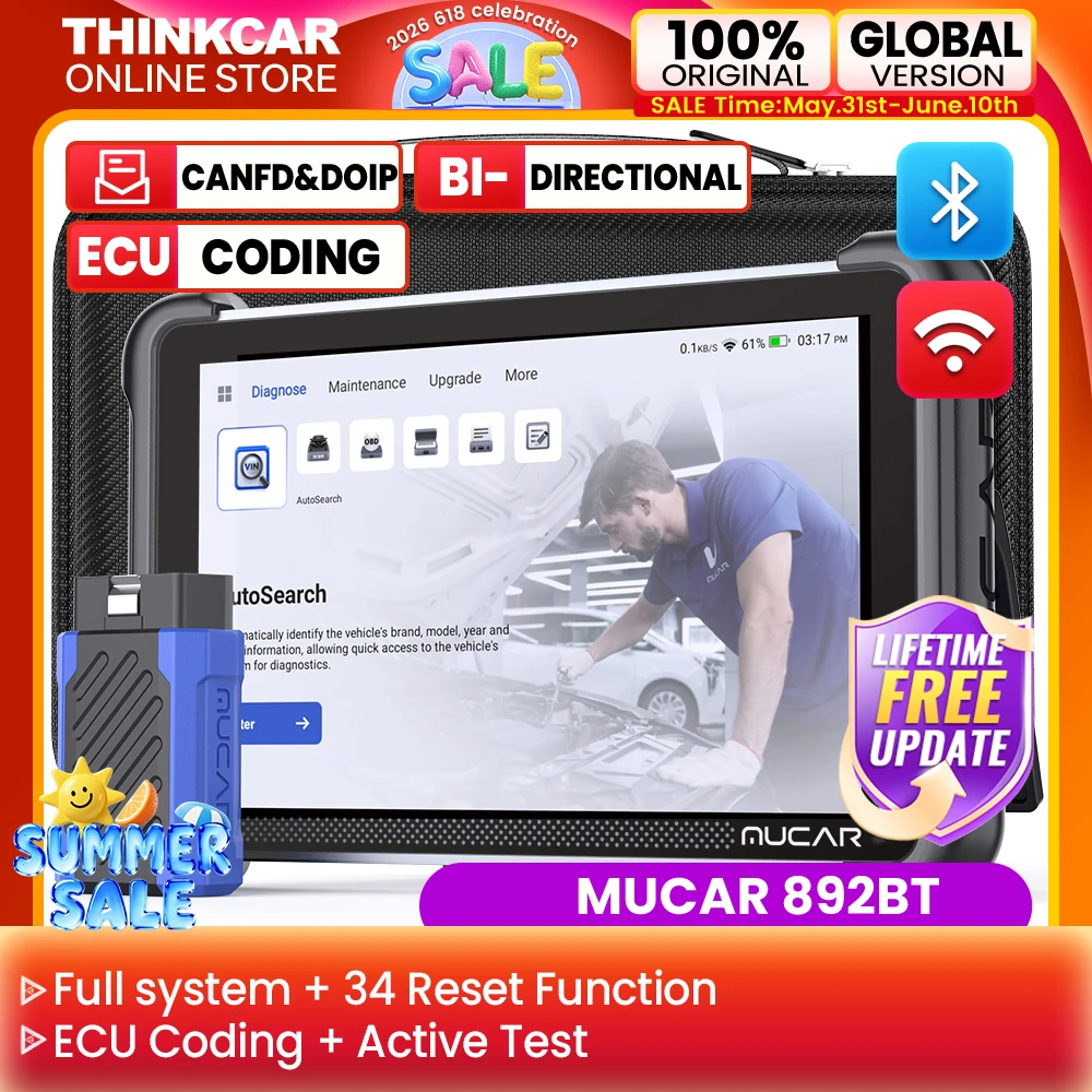 MUCAR 892BT Global Version Car OBD2 Diagnostic Tool DOIP CANFD Bi-directional ECU Coding 35 Resets Scanner Lifetime Free Update
MUCAR 892BT Global Version Car OBD2 Diagnostic Tool DOIP CANFD Bi-directional ECU Coding 35 Resets Scanner Lifetime Free Update