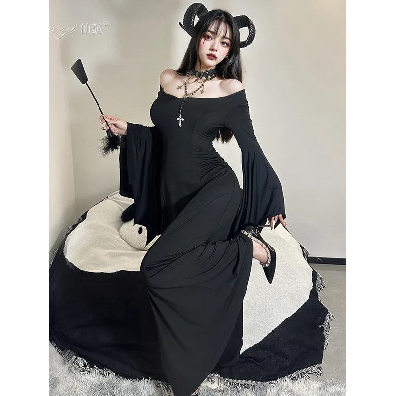 Pure Desire Dark Style High End Halloween Spicy Girl Dress Gothic Style Black Long Sleeved Dress Women's Wear 
Pure Desire Dark Style High End Halloween Spicy Girl Dress Gothic Style Black Long Sleeved Dress Women's Wear