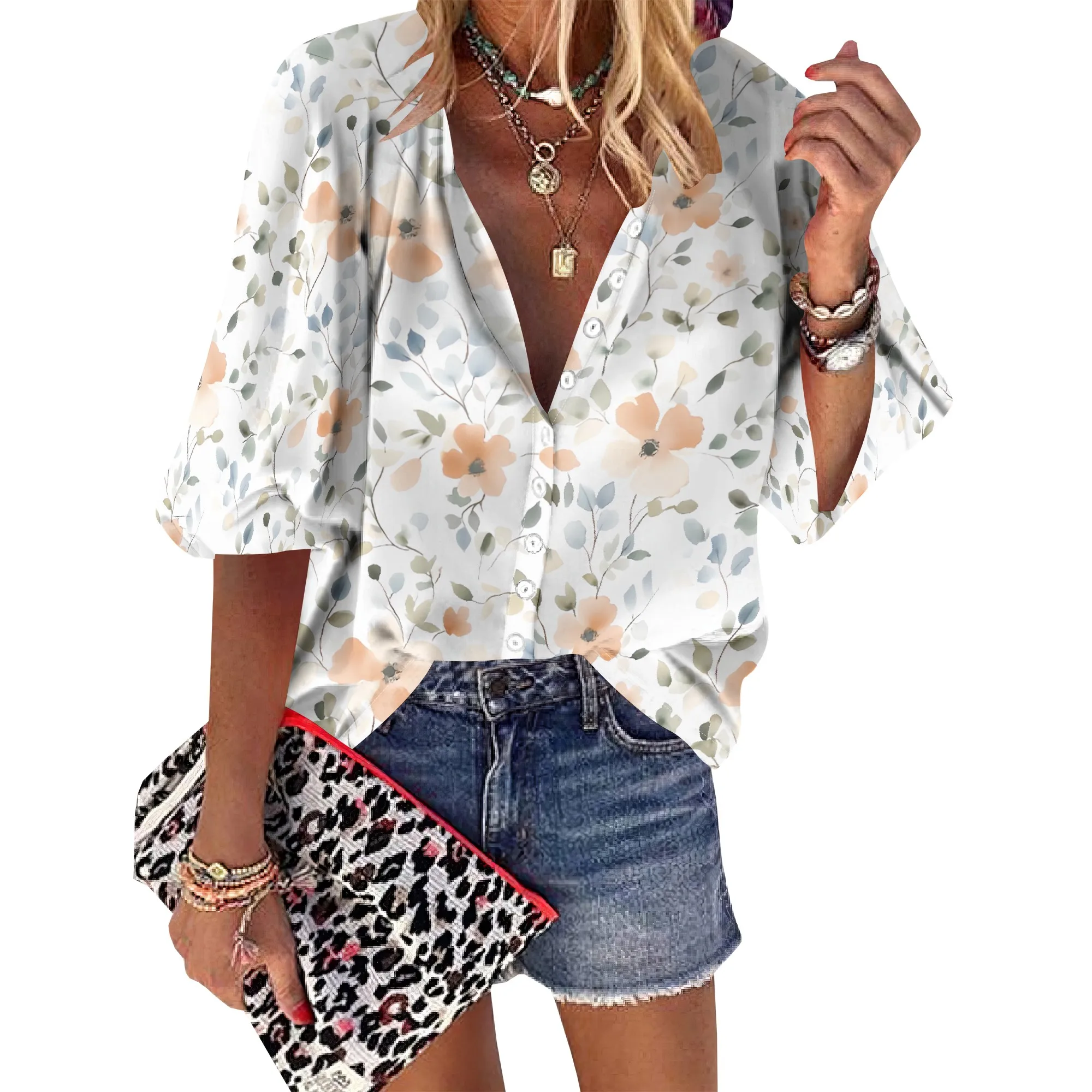 Women's Business Casual Ditsy Floral Print Tops Summer 3/4 Sleeve Button Down Flower Shirts V Neck Blouses
Women's Business Casual Ditsy Floral Print Tops Summer 3/4 Sleeve Button Down Flower Shirts V Neck Blouses