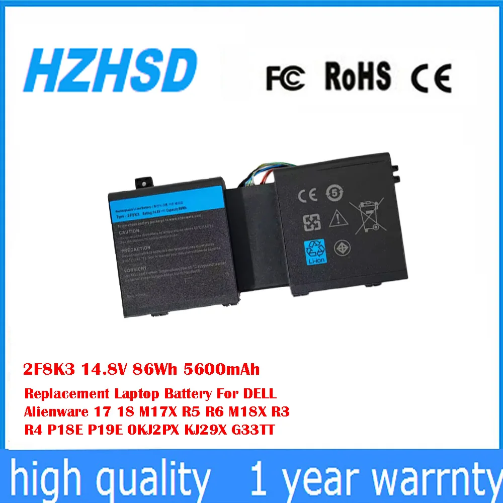 2F8K3 14,8 В 86 Втч 5600 мАч Сменный аккумулятор для ноутбука DELL Alienware 17 18 M17X R5 R6 M18X R3 R4 P18E P19E 0KJ2PX KJ29X G33TT
2F8K3 14,8 В 86 Втч 5600 мАч Сменный аккумулятор для ноутбука DELL Alienware 17 18 M17X R5 R6 M18X R3 R4 P18E P19E 0KJ2PX KJ29X G33TT