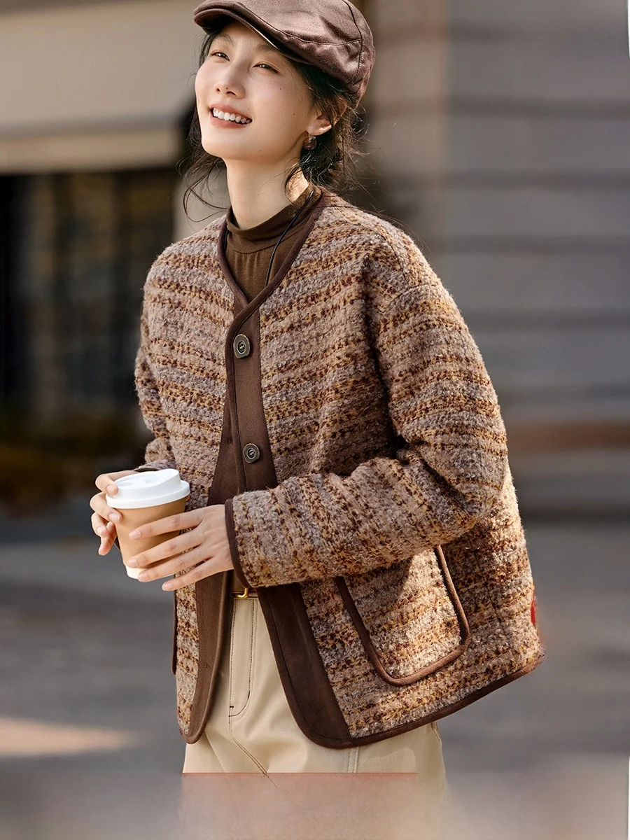 Ele Wool Blend Tweed Suede Patchwork Jaet Women's Autumn Winter Design Sense Cotton Filled Outerwear ort Coat
Ele Wool Blend Tweed Suede Patchwork Jaet Women's Autumn Winter Design Sense Cotton Filled Outerwear ort Coat