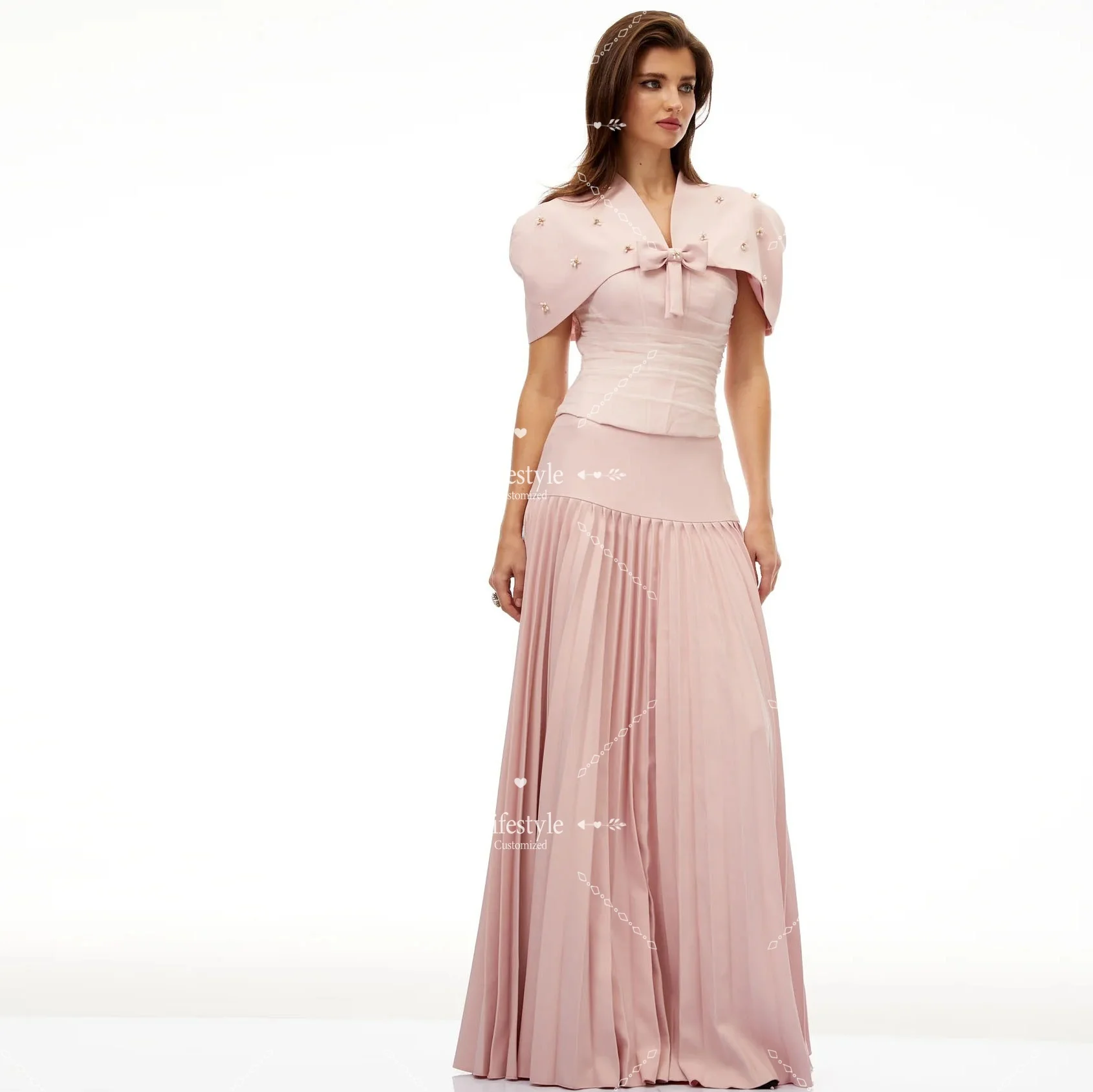 Customized Pink Formal Evening Dresses Floral Beaded Wrap Elegant Party Gown Bow Pleats Long Wedding Prom Dress
Customized Pink Formal Evening Dresses Floral Beaded Wrap Elegant Party Gown Bow Pleats Long Wedding Prom Dress
