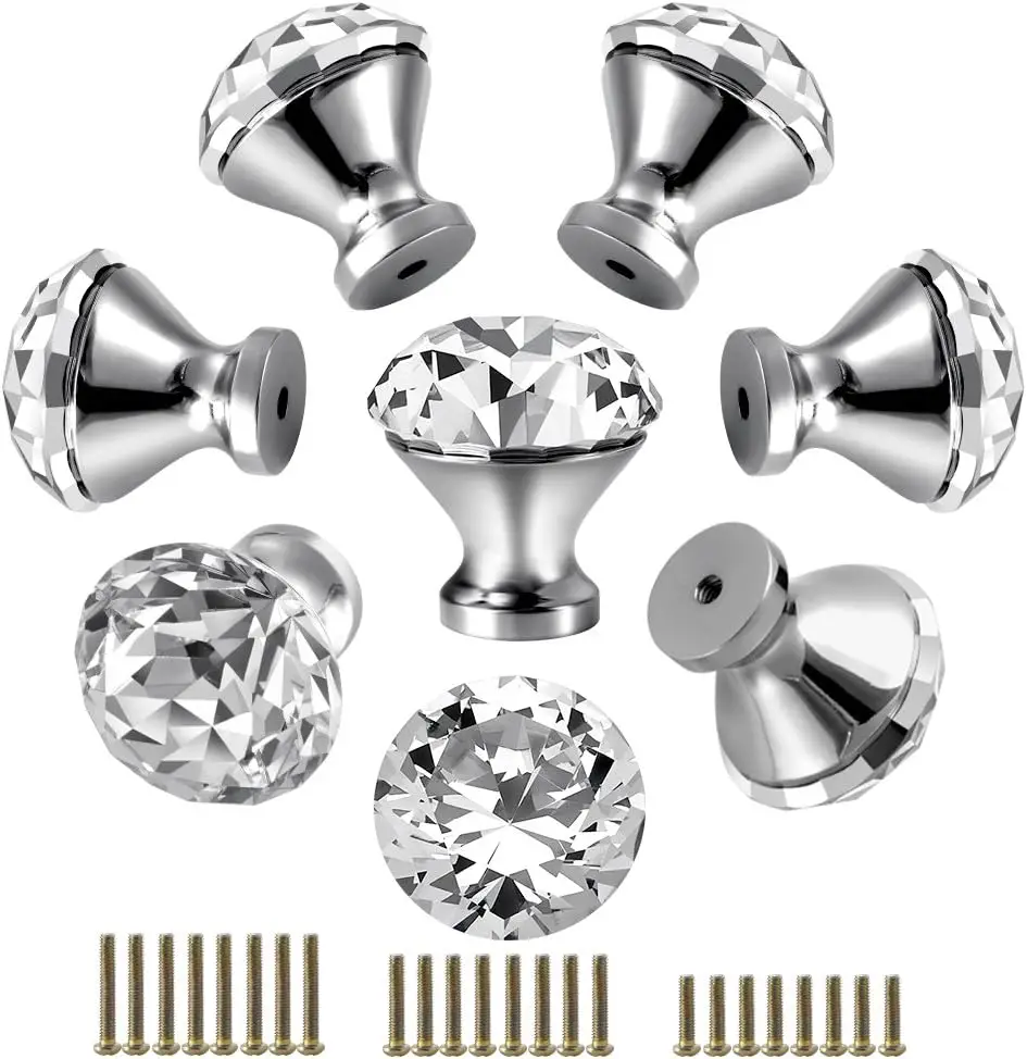 30mm Crystal Glass Cabinet Knobs Drawer Pulls, Diamond Shape, 8-Pack, Zinc Alloy Base, Chrome Finish
30mm Crystal Glass Cabinet Knobs Drawer Pulls, Diamond Shape, 8-Pack, Zinc Alloy Base, Chrome Finish