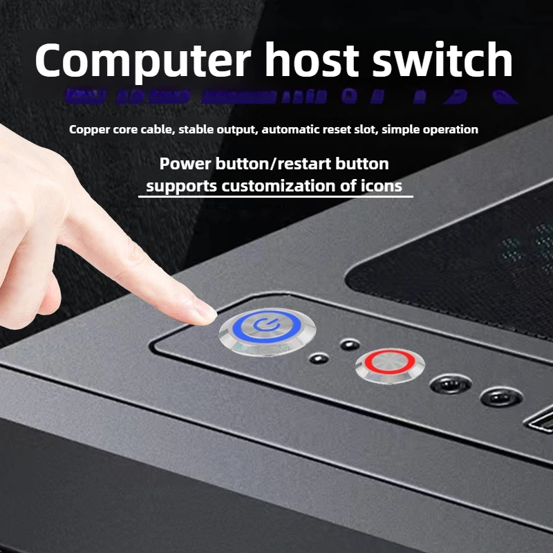 Computer power button, restart button, ultra-thin metal strip light button, power switch, desktop computer box, power cord
Computer power button, restart button, ultra-thin metal strip light button, power switch, desktop computer box, power cord