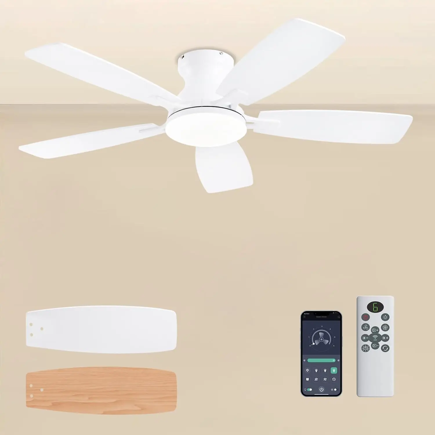 42 Inch Low Profile Ceiling Fan with Light and Remote Control, Flush Mount, DC Motor, Quiet 6 Speeds for Bedroom
42 Inch Low Profile Ceiling Fan with Light and Remote Control, Flush Mount, DC Motor, Quiet 6 Speeds for Bedroom