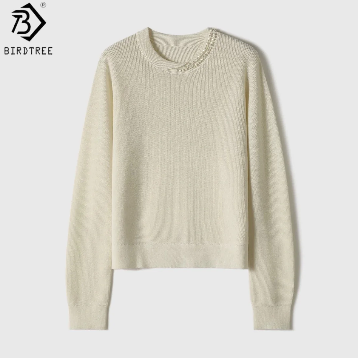 Birdtree,Wool Blended Pearl Knitted Undershirt,O-neck Casual Pullover,Women Solid Full Sleeve Tops,2026 Spring New T61340JF
Birdtree,Wool Blended Pearl Knitted Undershirt,O-neck Casual Pullover,Women Solid Full Sleeve Tops,2026 Spring New T61340JF