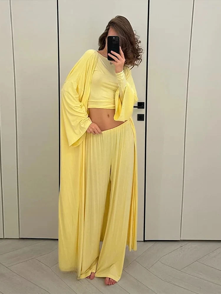 Casual Solid Women 3 Pieces Suits V-neck Long Coats O-neck Slim Top Wide Leg Trousers 2025 Spring Summer New Fashion Female Sets
Casual Solid Women 3 Pieces Suits V-neck Long Coats O-neck Slim Top Wide Leg Trousers 2025 Spring Summer New Fashion Female Sets