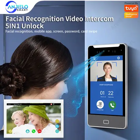 ANJIELO 5IN1 Unlock AI Face Recognition Video Intercom Smart Doorbell Villas High-rise Buildings Apartment Office TUYA Smart