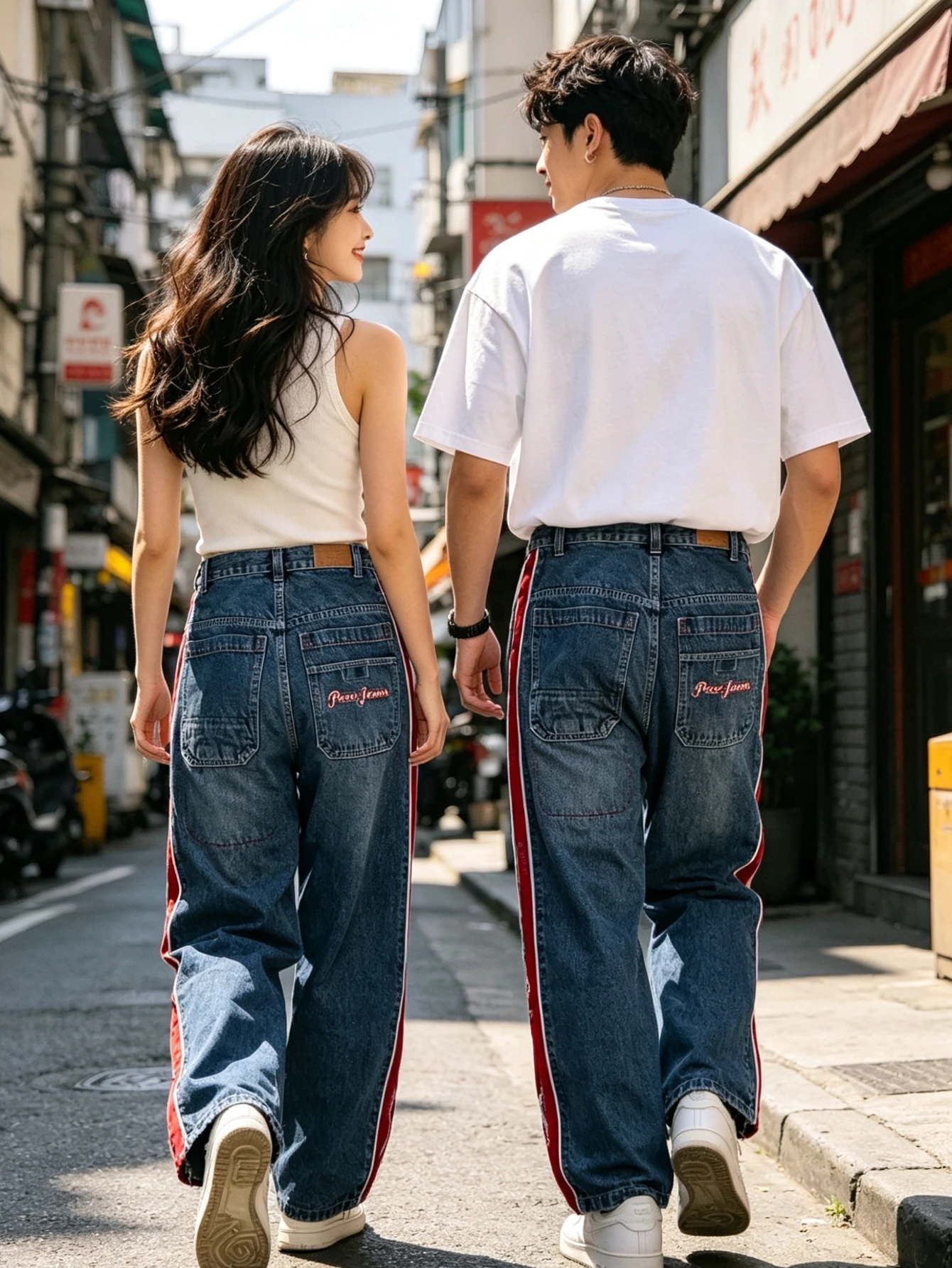 European and American new fashion retro letter embroidery red splicing jeans women's Y2K hip-hop popular straight wide-leg pants
European and American new fashion retro letter embroidery red splicing jeans women's Y2K hip-hop popular straight wide-leg pants