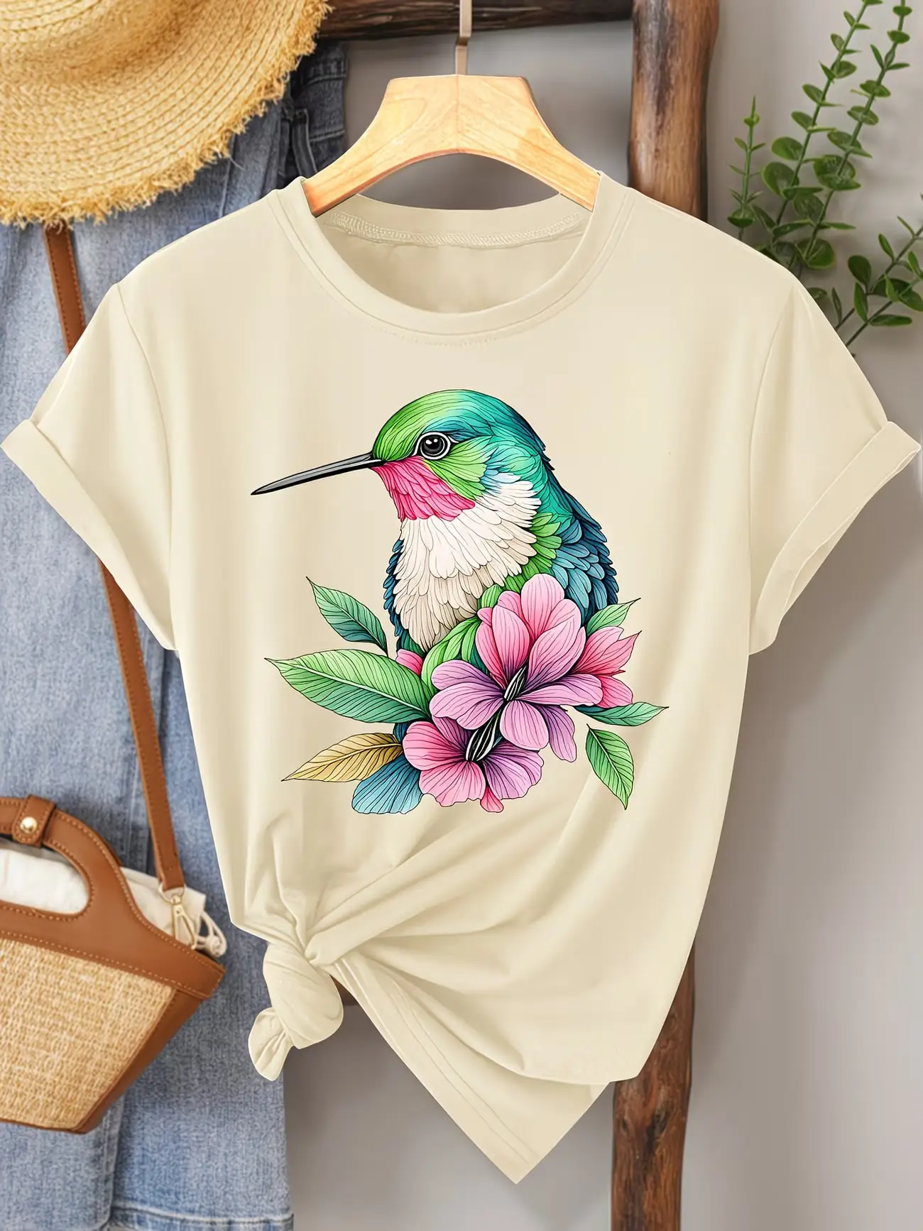 Plus size women's short sleeve T-shirt Hummingbird Flower Leaves Design Art Everyday comfortable and versatile style summer
Plus size women's short sleeve T-shirt Hummingbird Flower Leaves Design Art Everyday comfortable and versatile style summer