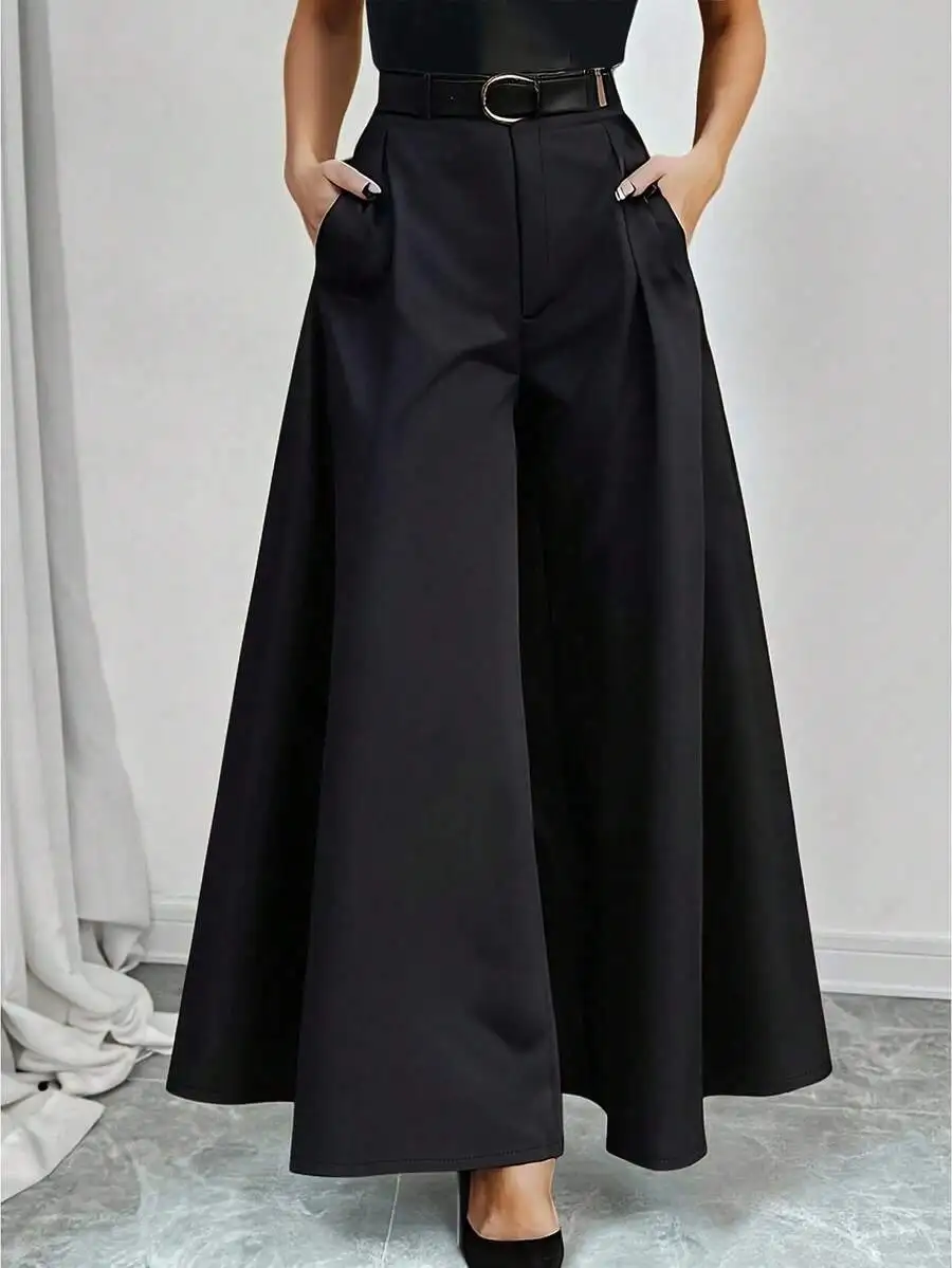 Black High-Waisted Wide Leg Pants with Belt and Pockets, All-Season Casual Wear
Black High-Waisted Wide Leg Pants with Belt and Pockets, All-Season Casual Wear