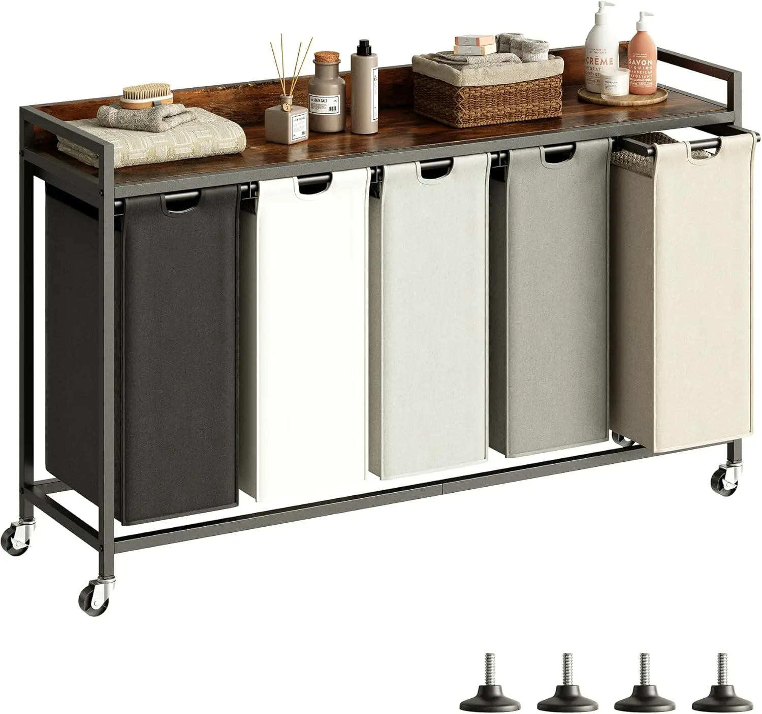 5-Section Laundry Sorter with Removable Bags, Wheels & Metal Frame - Rustic Brown, 60L Capacity
5-Section Laundry Sorter with Removable Bags, Wheels & Metal Frame - Rustic Brown, 60L Capacity