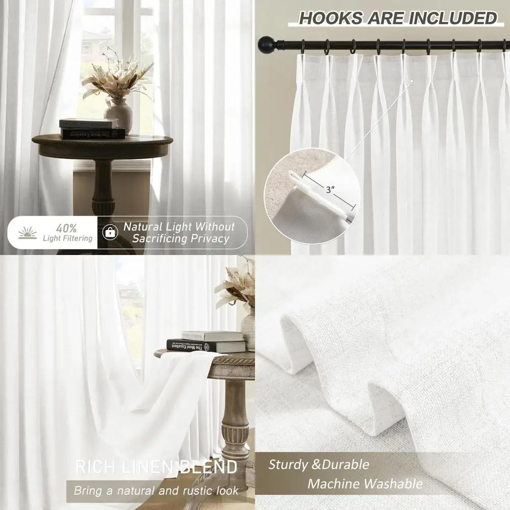 Белые полупрозрачные шторы с плиссировкой 52x120 дюймов для гостиной - светопропускающие, для двухуровневых потолков, для раздвижных дверей
Белые полупрозрачные шторы с плиссировкой 52x120 дюймов для гостиной - светопропускающие, для двухуровневых потолков, для раздвижных дверей