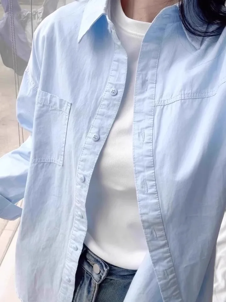 Spring 2026 Women's Loose Fit Pure Cotton Shirt Light Blue Long Sleeve Thin Sun Protection Casual Style Fashionable All Match
Spring 2026 Women's Loose Fit Pure Cotton Shirt Light Blue Long Sleeve Thin Sun Protection Casual Style Fashionable All Match