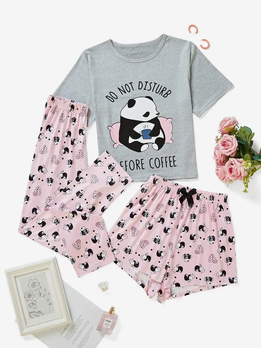 Panda Graphic Print Pajama Set With Shorts And Pants For Women
Panda Graphic Print Pajama Set With Shorts And Pants For Women