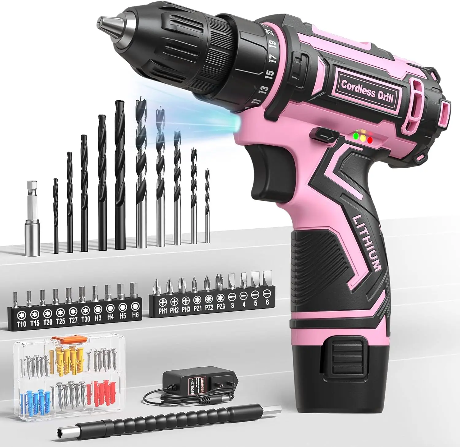 Pink Cordless Drill Set, Lightweight Electric Screwdriver for Women, 3/8" Keyless Chuck, Home DIY Tool Kit with Battery & Charger
Pink Cordless Drill Set, Lightweight Electric Screwdriver for Women, 3/8" Keyless Chuck, Home DIY Tool Kit with Battery & Charger